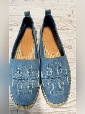 Tory Burch Denim Blue Logo Espadrille Flats